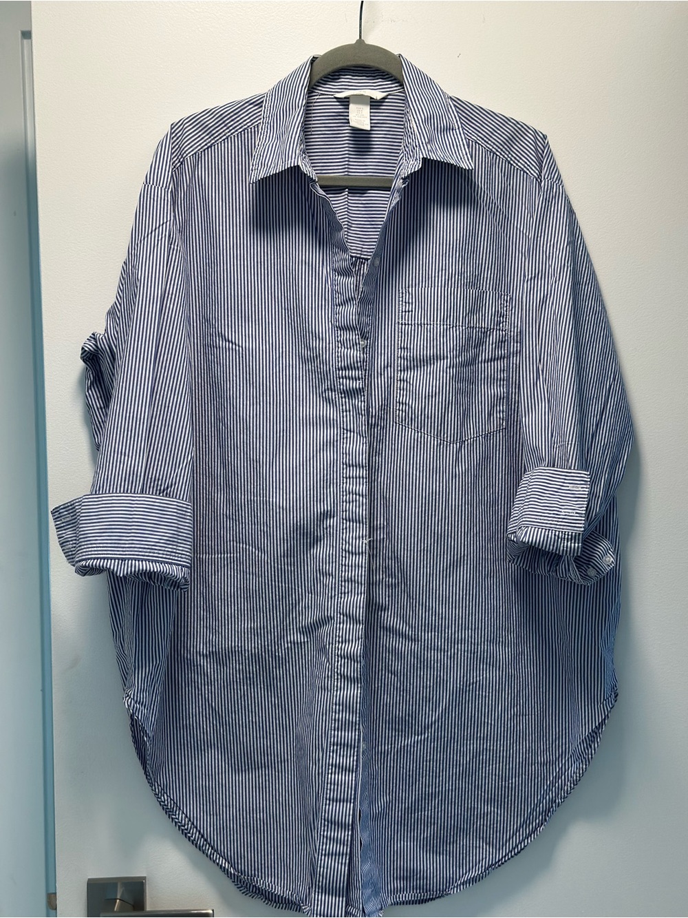 H&M Blue & White Striped Oversized Button Down Shirt Size S